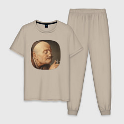 Пижама хлопковая мужская Картина ренессанса - учёный, цвет: миндальный