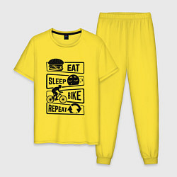 Пижама хлопковая мужская Eat sleep bike repeat art, цвет: желтый