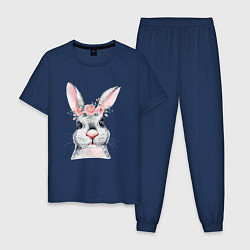Пижама хлопковая мужская Кролик в цветах, цвет: тёмно-синий