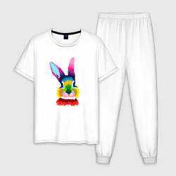 Пижама хлопковая мужская Поп-арт кролик, цвет: белый