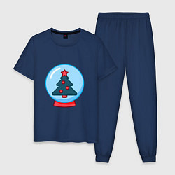 Пижама хлопковая мужская Новогодняя ёлочка в снежном шаре, цвет: тёмно-синий