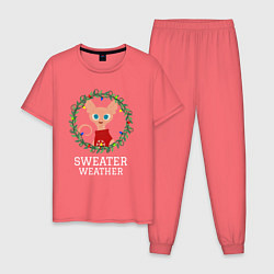 Пижама хлопковая мужская Свитерная погода, цвет: коралловый