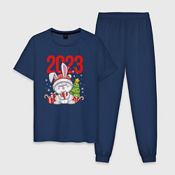 Пижама хлопковая мужская Зайчик с елочкой 2023, цвет: тёмно-синий