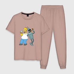 Пижама хлопковая мужская Drunk Homer and Bender, цвет: пыльно-розовый