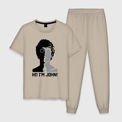 Пижама хлопковая мужская Джон Леннон - портрет, цвет: миндальный