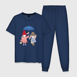 Пижама хлопковая мужская Зайки под зонтом, цвет: тёмно-синий