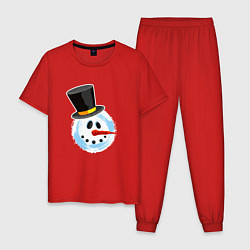 Пижама хлопковая мужская Голова мультяшного снеговика, цвет: красный