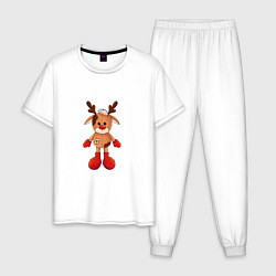 Пижама хлопковая мужская Новогодний олень мягкая игрушка, цвет: белый