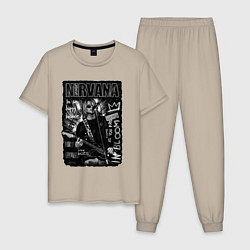 Пижама хлопковая мужская Nirvana grunge 2022, цвет: миндальный