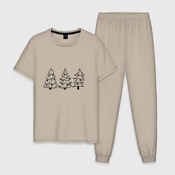 Пижама хлопковая мужская Три елки контур, цвет: миндальный
