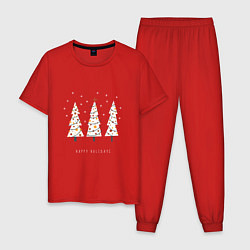 Пижама хлопковая мужская Три новогодних ёлочки, цвет: красный