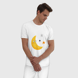 Пижама хлопковая мужская Месяц со звездами, цвет: белый — фото 2