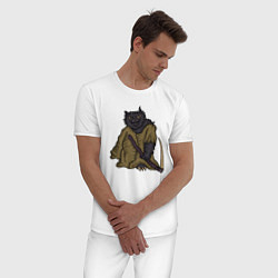 Пижама хлопковая мужская Котик с косой, цвет: белый — фото 2