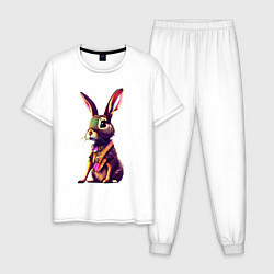 Пижама хлопковая мужская Кролик сидит, цвет: белый