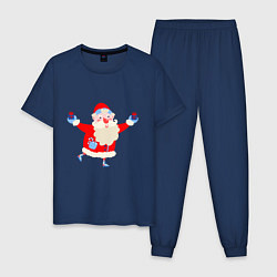 Пижама хлопковая мужская Дед Мороз на роликах, цвет: тёмно-синий