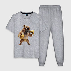 Пижама хлопковая мужская Собака занимается боксом, цвет: меланж