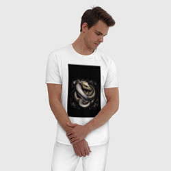Пижама хлопковая мужская Змея из металла золото и серебро готик черный, цвет: белый — фото 2