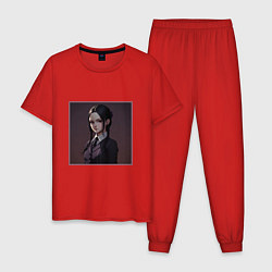 Пижама хлопковая мужская Уэнсдей Аддамс в стиле аниме, цвет: красный