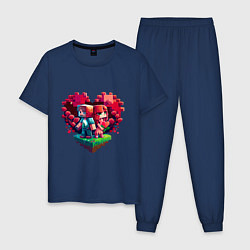 Пижама хлопковая мужская Влюбленные в Minecraft, цвет: тёмно-синий