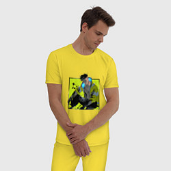 Пижама хлопковая мужская Дэвид с печальным взглядом - аниме Киберпанк Бегущ, цвет: желтый — фото 2