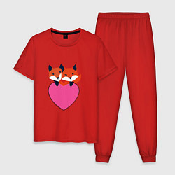 Пижама хлопковая мужская Влюбленные лисята, цвет: красный
