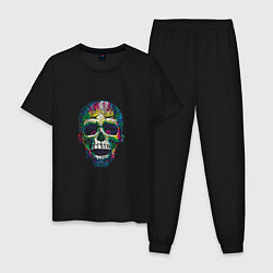 Пижама хлопковая мужская Skull chill, цвет: черный