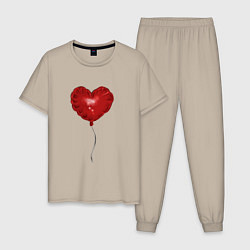 Пижама хлопковая мужская Красный шарик в виде сердечка, цвет: миндальный