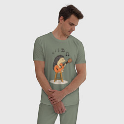 Пижама хлопковая мужская Ёжик и гитара, цвет: авокадо — фото 2