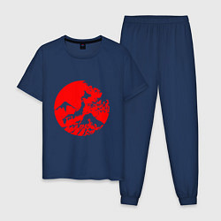 Пижама хлопковая мужская Флаг Японии - красное солнце, цвет: тёмно-синий