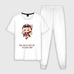 Пижама хлопковая мужская Chibi Klee: catch fish, цвет: белый