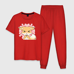 Пижама хлопковая мужская Милая лисичка в сердечках, цвет: красный