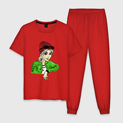 Пижама хлопковая мужская Феликс в красной шапке, цвет: красный
