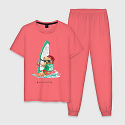 Пижама хлопковая мужская Wind surfing bear, цвет: коралловый