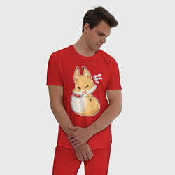 Пижама хлопковая мужская Милая лисичка недовольна, цвет: красный — фото 2