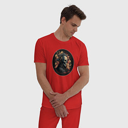Пижама хлопковая мужская Череп скелета самурая, цвет: красный — фото 2