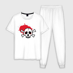 Пижама хлопковая мужская Череп, кости и красная краска, цвет: белый