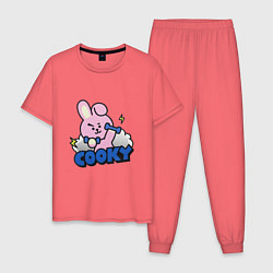 Пижама хлопковая мужская Cooky BT21 Jungkook, цвет: коралловый