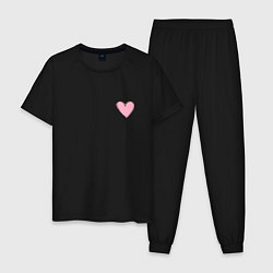 Пижама хлопковая мужская Нарисованное сердце - мини, цвет: черный