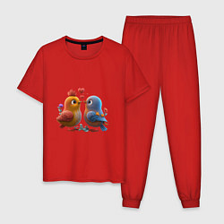 Пижама хлопковая мужская Птички в любви, цвет: красный