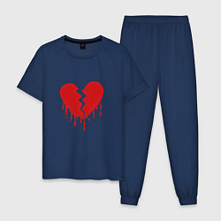 Пижама хлопковая мужская Большое разбитое сердце, цвет: тёмно-синий