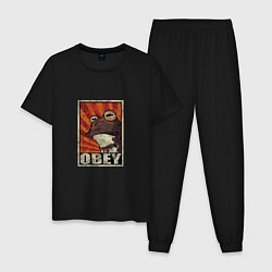 Пижама хлопковая мужская Obey frog, цвет: черный