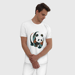 Пижама хлопковая мужская Панда в цветочном принте, цвет: белый — фото 2