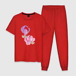 Пижама хлопковая мужская Абстрактная рука и цветок, цвет: красный