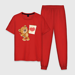 Пижама хлопковая мужская Влюблённый мишка арт, цвет: красный