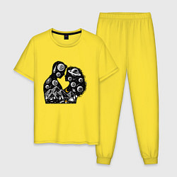 Пижама хлопковая мужская Влюбленная парочка, цвет: желтый