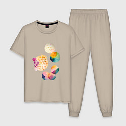 Пижама хлопковая мужская Цветные пятна - абстракция, цвет: миндальный