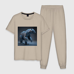 Пижама хлопковая мужская Железный медведь, цвет: миндальный