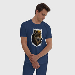 Пижама хлопковая мужская Волк-царь в короне, цвет: тёмно-синий — фото 2