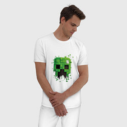 Пижама хлопковая мужская Распадающаяся на пиксели голова криппера, цвет: белый — фото 2