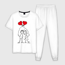 Пижама хлопковая мужская Влюбленные с шариками, цвет: белый